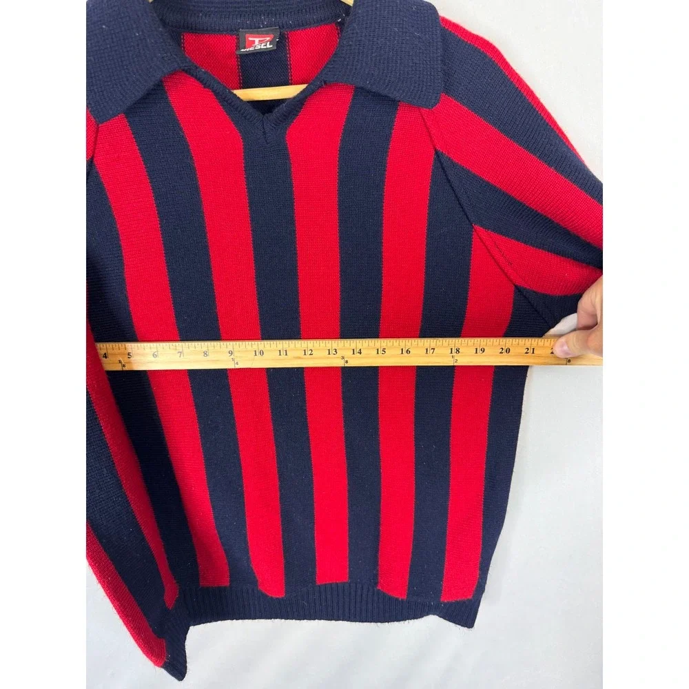 Diesel Red Navy‎ Blue Vertical Stripe Polo Collar Knit Sweater Men M AC Milan